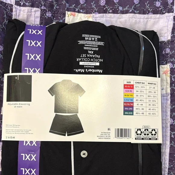 Member's Mark Women's Black Notch Collar Pajama Set with White Piping - XXL - Picture 3 of 3